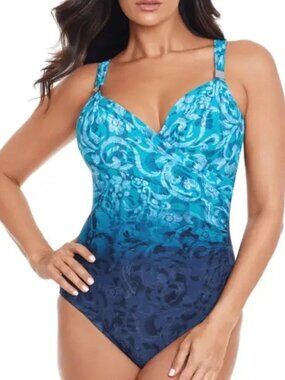 Miraclesuit Siren One Piece Swimsuit Size 16 Blue Underwire Bathing Suit Beach